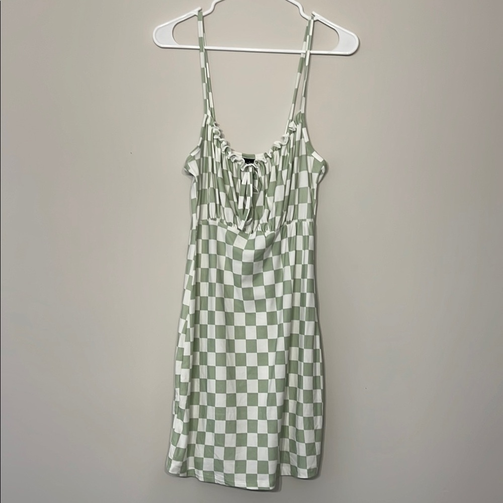 Green and White Checkered Slip Dress